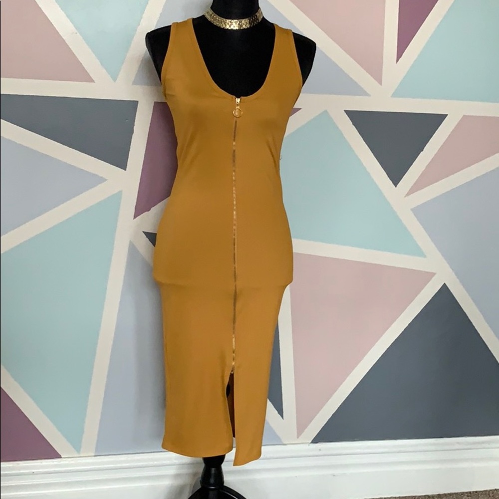 Mustard yellow body con dress